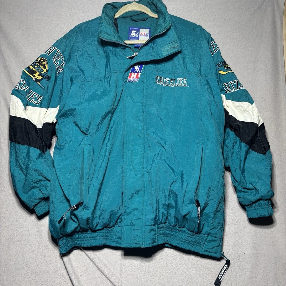 Rare VTG 90s IHL DENVER UTAH GRIZZLIES STARTER PUFFER JACKET BLACK Large Rare